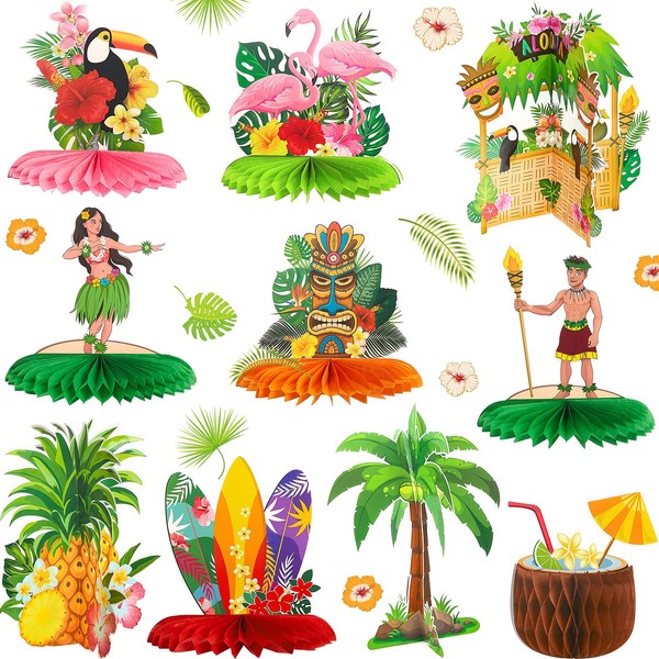 10 Pieces Hawaiian Luau Honeycomb Table Centerpiece Tiki Honeycomb Centerpieces