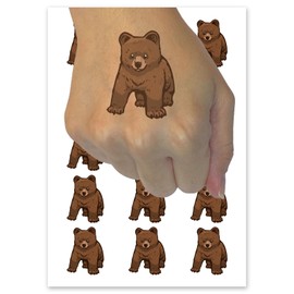 Curious Baby Brown Bear Grizzly Cub Temporary Tattoo Water Resistant Fake Body Art Set Collection - 54 1" Tattoos (1 Sheet)