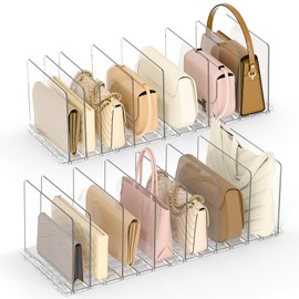 SortNStore Bag Purse Organizer for Closet: Shelf Dividers Adjustable Acrylic Handbag Storage - Plastic Closet Organizers and Storage for Clutches - Keep Carteras & Pocketbook Upright
