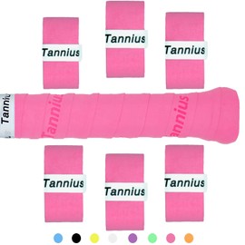 Tannius Tennis Racket Grip Tape, 9 Pack Dry Feel Tennis Grips, Absorbent and Enhanced Tennis Overgrip (6-Pack Pink)