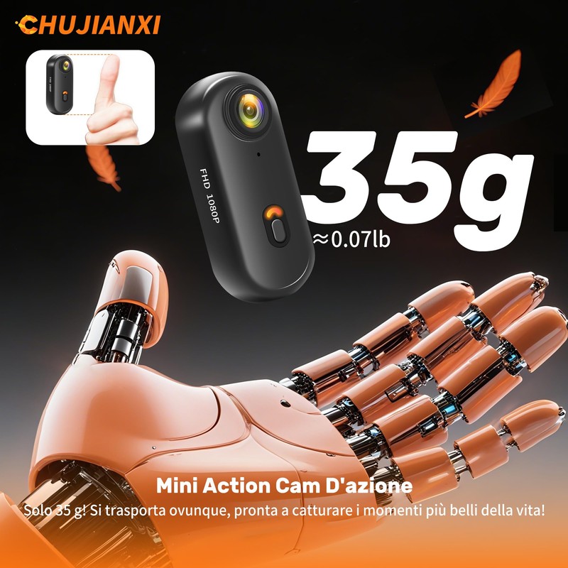 Chujianxi Mini Action Cam WiFi, Indossabile Body Cam1080P, Subacquea