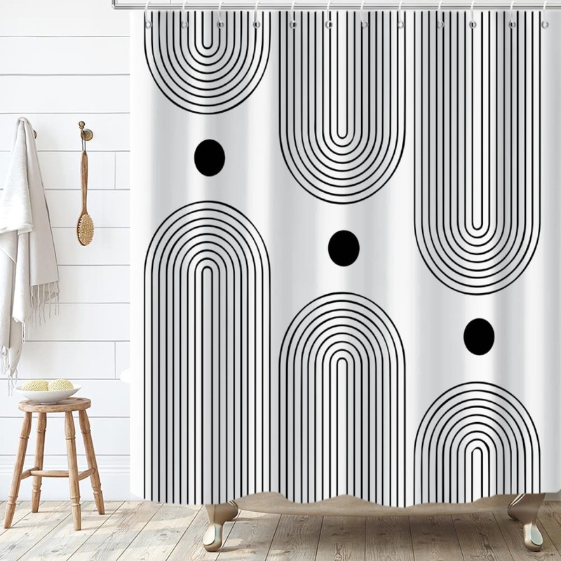 GKLEASG White and Black Shower Curtain, Boho Minimalist Mid Century
