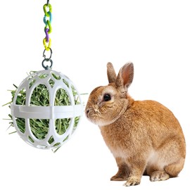 Tfwadmx Rabbit Hay Feeder Grass Play Hay Ball Chew Toy Plastic Food and Grass Frame Bowls Small Animals Hay Manger Dispenser with Chain for Hamsters Gerbils Chinchillas Guinea Pigs