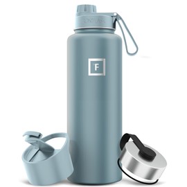IRON °FLASK Camping & Hiking Hydration Flask with 3 Lids - Stainless Steel, Double Walled & Vacuum Insulated Water Bottle - Leak Proof & BPA Free (Elemental Gray, Spout - 40 oz)