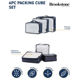 Brookstone - Juego de cubos de embalaje de 4 piezas, organizador de equipaje y bolsa de zapatos, artículos esenciales de viaje, azul marino