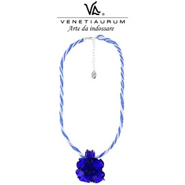 Venetiaurum - Halskette für Damen mit blauer Rose Anhänger aus Original Muranoglas und Silber 925 - Schmuck “Made in Italy” zertifiziert
