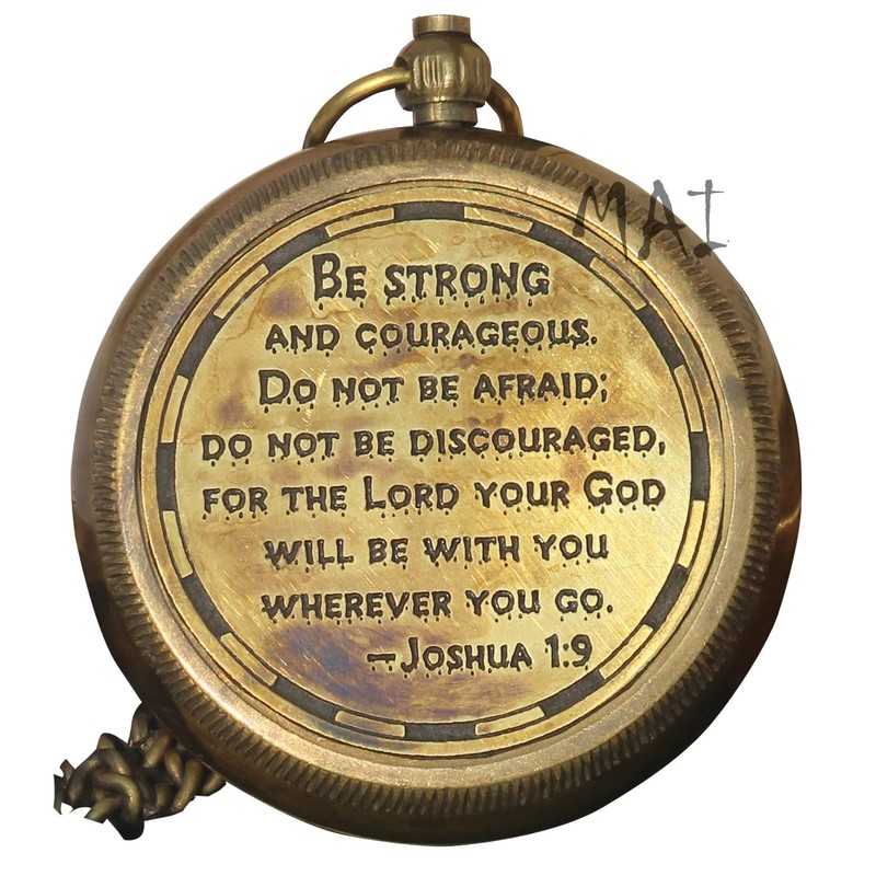 Be Strong and Courageous Engraved Compass with Wooden Box, Christian