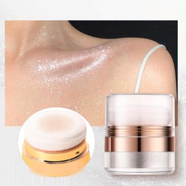 KARLOR Körper Highlighter Puder mit Applikator, Körper Schimmer Puder Gesicht Glitzer Glow Gesicht Highlighter Körper Illuminator Body Shimmer Powder mit Schwamm für Wange Gesicht Beine