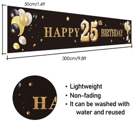 PAKBOOM Happy 25th Birthday Backdrop Black Photo Background Banner Cheers to 25 Years Old Decorations Party Supplies
