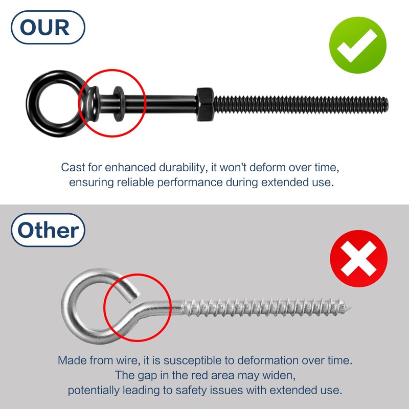 Helffer 10 Pack Eye Bolt, 1/4” x 5" T316 Stainless