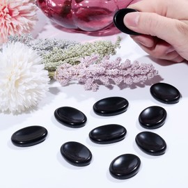 Rockcloud Pack of 4 1.3" Thumb Worry Stone Oval Shape Pocket Palm Stone Chakra Balancing for Anxiety Stress Relief Meditation, Black Obsidian