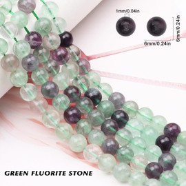 60-65pcs 6mm Fluorite Gemstone Beads Round Stone Beads Energy Stone Healing Power Loose Beads Smooth Beads for Bracelet Necklace Jewellery Making and DIY Crafts, 1 Strand 15.5"