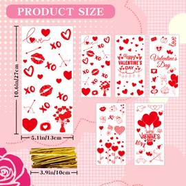 Valentines Bags - Valentines Goodie Bags, 180pcs Valentines Candy Bags with 200pcs Twists for Snacks Cookies Candy Packing, Valentines Cellophane Treat Bags for Classroom Parties, Coworkers, Kids