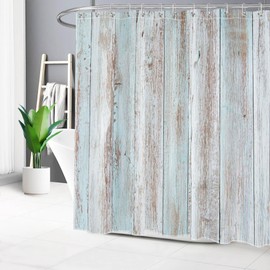 EOBTAIN Teal Rustic Farmhouse Shower Curtain for Bathroom Vintage Vertical Wooden Plank Shower Curtain with 12 Hooks Country Style Barn Wood Bathroom Curtains Shower Set 72x72 Inch