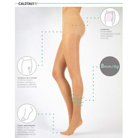 CALZITALY Pack 2 Pairs 40 Den Support Tights | Medium Compression Support Pantyhose | S M L | Black, Natural | Italian Hosiery | (Skin, S)