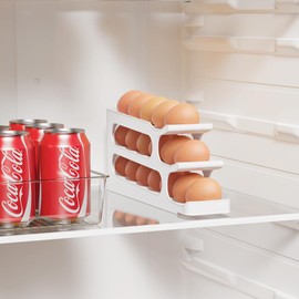 Egg Holder for Fridge, 3 Tiers Auto Rolling Forward Egg Storage Organizer for Refrigerator, Slim Space Saving Container, Dispenser - Egg Roller for Eggs 18 Count