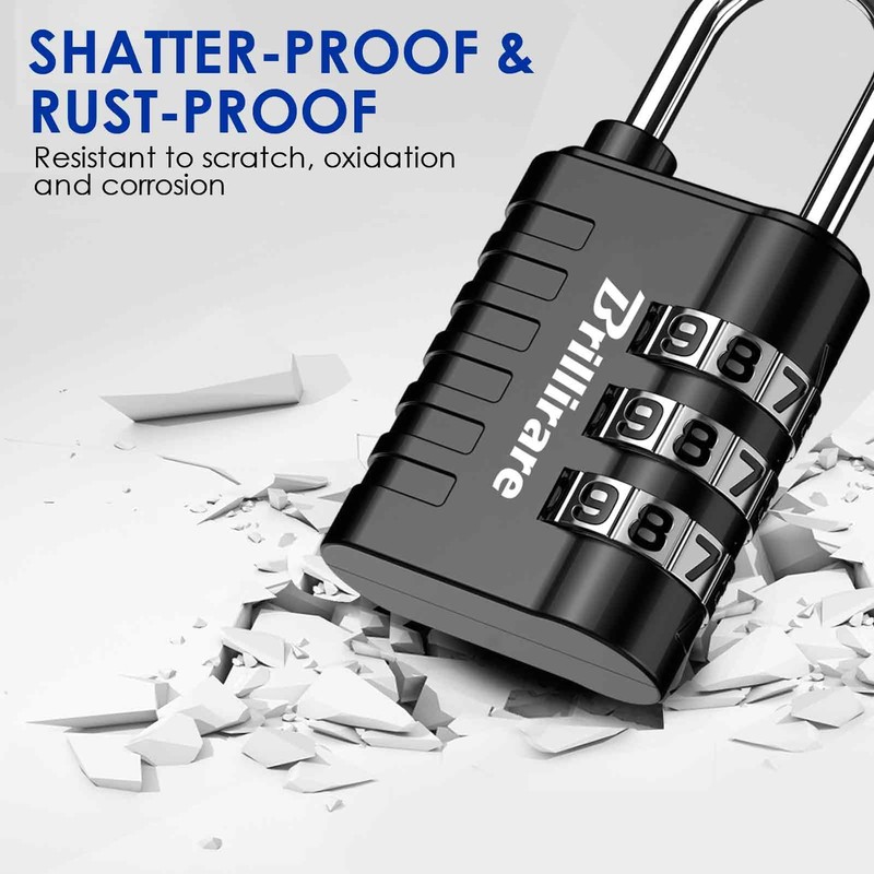 Brillirare 8 Pack Combination Lock, 3-digit Waterproof Keyless Padlock, Zinc