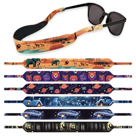 Doodlream 6Pcs Floating Sunglass Straps, Lightweight Neoprene Glasses Holder Straps with 6 Different Animals Planets Pattern, Colorful Printed Eyewear Retainer