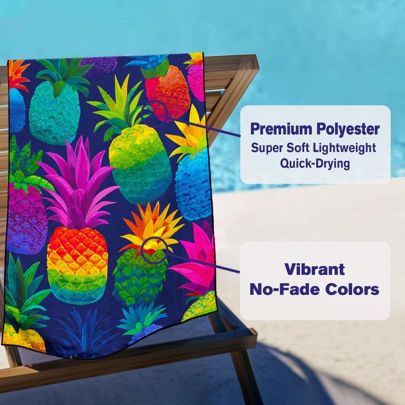 Violetpos Rainbow Pineapple Beach Towel, Extra Large 180x90 cm 250GSM