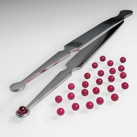 Stainless Steel Sphere Tongs & Bead Pack Bundle (3mm Ruby Pearl - 25 Pack)