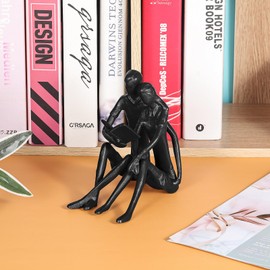 Cast Bookend - Romantic Reading Couple Bookshelf Décor | Couple Sculptures Cast Iron Romantic Bookend | Reading Metal Figurine | Modern Love Statue for Office Bookshelf Desktop Room Decorations