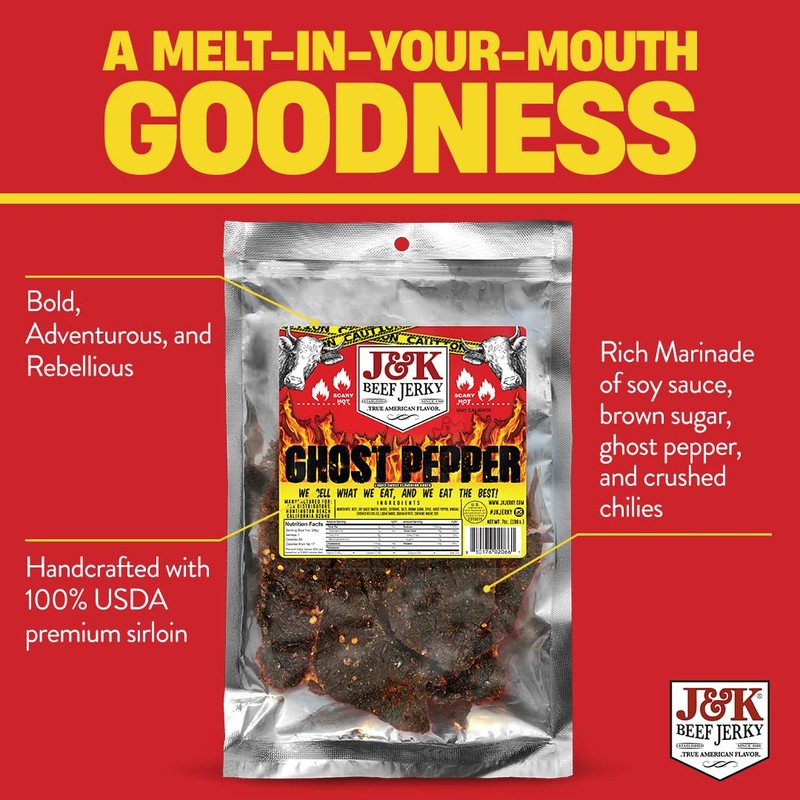 J&K Jerky Small Batch Handcrafted Beef Jerky Ghost Pepper 7oz