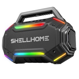 ShellHome Bluetooth 6.0 Speakers Outdoor, 80W(Peak) Loud Speaker with Bass, 30H Playtime, IPX6 Waterproof, RGB Lights, BassUp 2.0, TWS, Portable Large Jobsite Speakers for Party, Garage