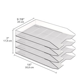 Acrimet Stackable Letter Tray, 4 Tier Front Load Desktop File Organizer, A4 Letter Size, Plastic, Clear Crystal