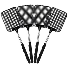 Fly Swatter, Pack of 4 Black Fly Swatter Extendable, Fly Swatter Primary School, Stable Manual Fly Swatter, Fly Protection for Flies, Mosquitoes and Insects
