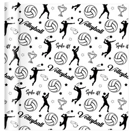 Pineraap Volleyball Wrapping Paper Roll - Black & White Volleyball Gift Wrap Sports Gift Packing Paper for Birthday Party Baby Shower DIY Crafts or Ball Lovers, 17 Inch x 16.4 Feet