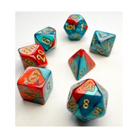 Chessex Mini Dice with Gold Numbers 10mm - Red and Teal - Pack of 7