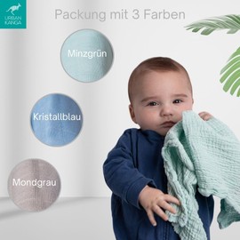 Urban Kanga Burp Cloths Baby Muslin Cloths 70 x 70 cm Ökotex Pack of 3 (Mint Blue/Grey)