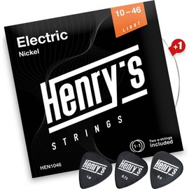 Henrys® Guitar Strings Electric Guitar 10-46 - Strings for Electric Guitar Light - Extra E1 String & 3 Plectrums Free - Electric Guitar Strings with Nickel-Plated Exterior and Stainless Steel Core -