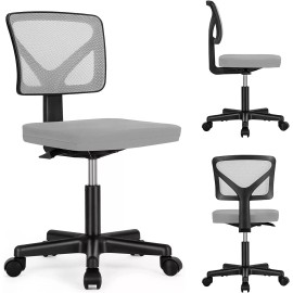 Idle Way Cute Armless Mesh Office Chair - Low-Back Swivel & Rolling Home Desk Task Chair - Grey