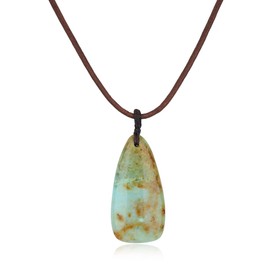 COAI Men's Women's Leather Necklace, Teardrop Pendant Mint Green Peruvian Turquoise Necklace for Men Women