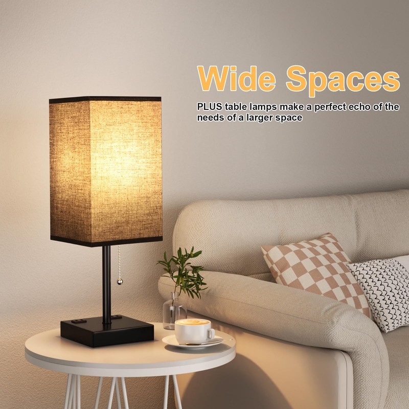 Plus Black Bedside Table Lamps Set of 2 - Bedroom