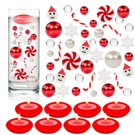 MAGICLUB 4136 Pcs Christmas Vase Filler Pearls Clear Water Gel Beads Vase Filler Pearls Floating Candles Centerpiece with 8 Floating Candles for Christmas Dinning Table Party Festival Decor (Snowman)