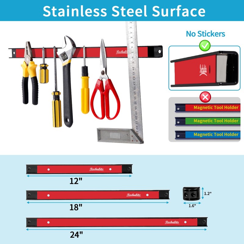 Rechabite 4 Pieces 24" Magnetic Tool Holder Strip, Red Magnet