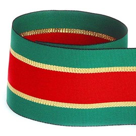 USA | American Made 1-1/2" Spruce Green, Red, Gold Holiday Grosgrain Ribbon - 10 Yards
