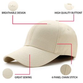 Bakicey Unisex Outdoor Baseball Cap, Cotton Baseball Cap, Adults’, Casual. Pure Colour, Adjustable Athletic Cap, Women Men, White (not exactly white), 56-58