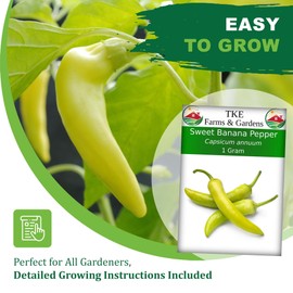 TKE Farms & Gardens - Sweet Banana Pepper Seeds for Planting, 1 Gram, 140+ Heirloom Seeds, Non-GMO, Instructions Included, Capsicum annuum, Qty 1