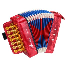 MECCANIXITY Accordion, 10 Keys Bass Button Accordion Mini Musical Instrument Lightweight for Adults Beginners Educational, Red