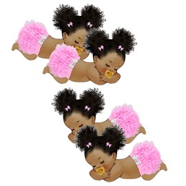 Sleeping Baby Girl Cutouts African American Baby Shower Decoration with Pink Lace Ruffle Pants One Sided Print (10 x 16 inches)