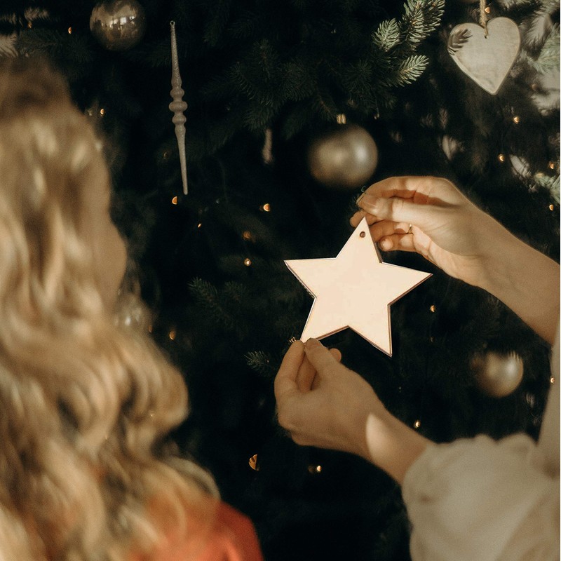 100pcs Wooden Stars for Crafting Christmas Tree Decorations Baubles for