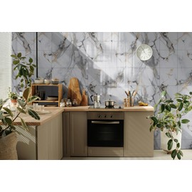 20-Pack Peel and Stick Backsplash Tiles – Glossy PVC Wall Panels, Gold Thread Shower Tiles, 12" x 12" (19.34 Sq. Ft.), Waterproof Self-Adhesive for Bathroom & Kitchen, Realistic Marble-Like Finish