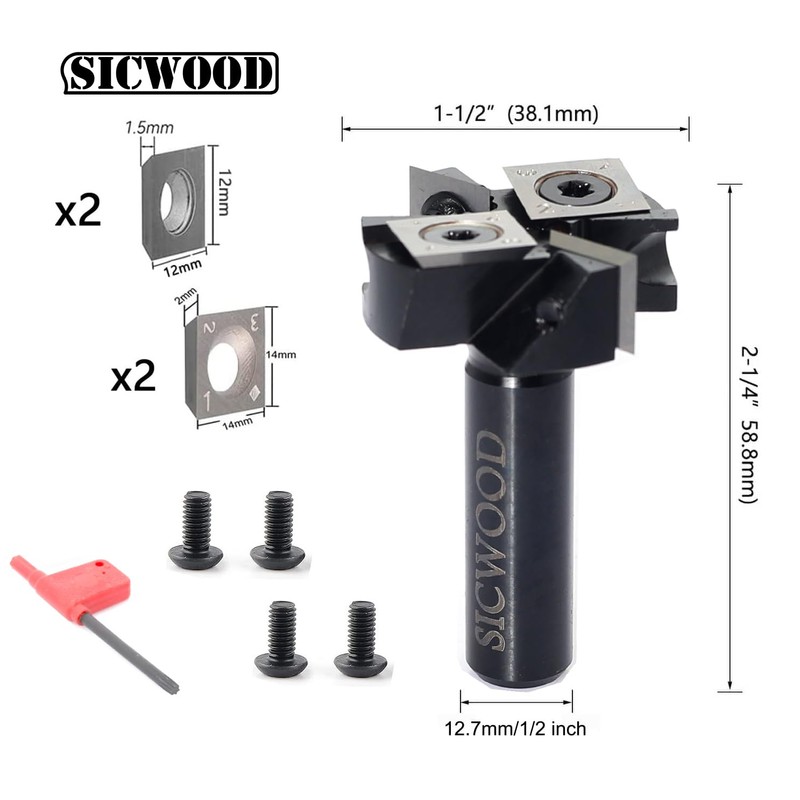 Slab Flattening Router Bits 1/2 Shank, 1-1/2”Cut Dia, 2+2 Insert