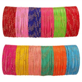 Touchstone "Colorful Bangle Collection Indian Bollywood Beautiful Hand Cut Edges Golden Sparkles 12 Matte Colors Designer Jewelry Bangle Bracelets. Set Of 144.For Women.
