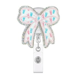 Celokiy Labor and Delivery Badge Reel, Pink Bow Retractable ID Holder for Nurses, OBGYN
