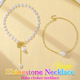 Reaky Pearl Necklaces Gold Layered Necklace Sequins Neckalce Accessories for Women