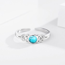 Celtic Knot Ring for Women 925 Sterling Silver Opal/Turquoise Ring Adjustable Open Ring Irish Jewellery Christmas Birthday Gift for Lovers, Sterling Silver, Opal
